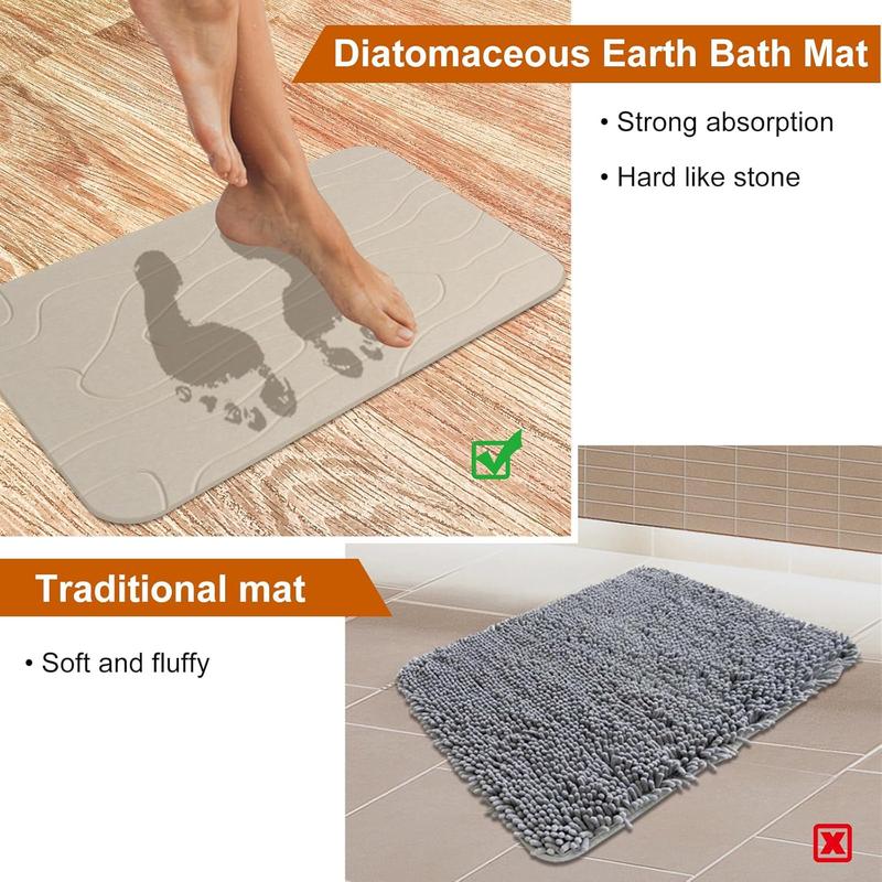 2 Pack Diatomaceous Earth Shower Mat, Stone Bath Mat, Nonslip Super Absorbent Fast-Drying Hard Bath Mat for Bathroom Shower Floor, 23.62 x 15.35 inch, Grey and White Pattern