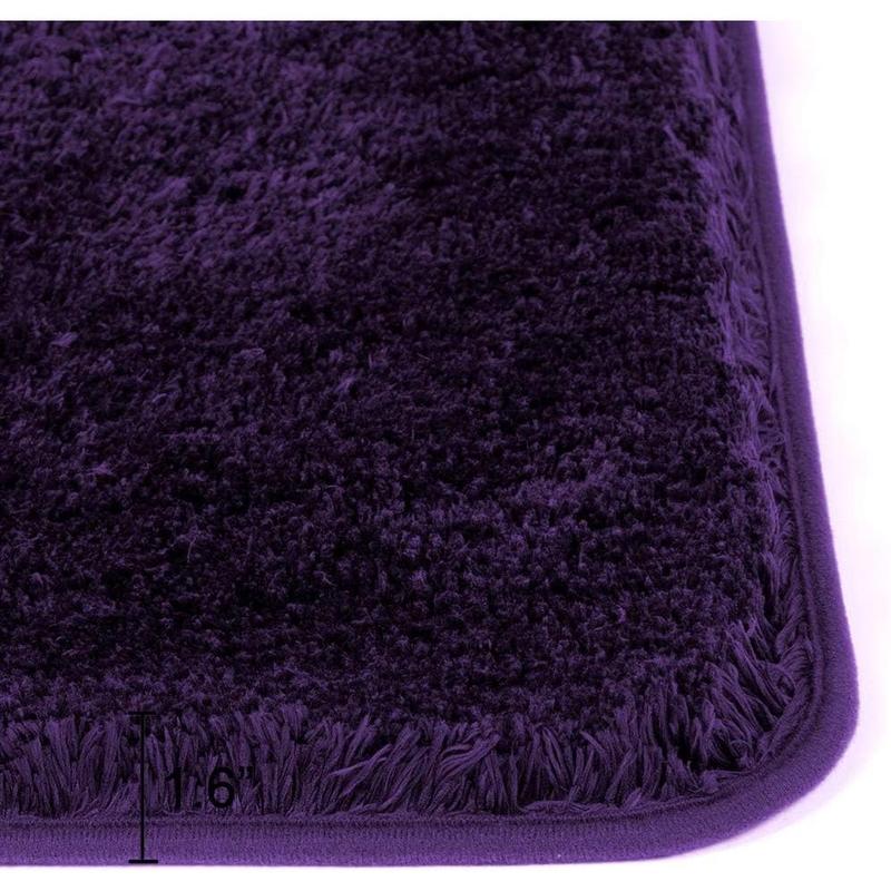 Non Slip Bath Mat for Bathroom (16 x 24, Dark Purple) Water Absorbent Soft Microfiber Shaggy, Machine Washable Thick Plush Bath Rugs for Shower Toilet