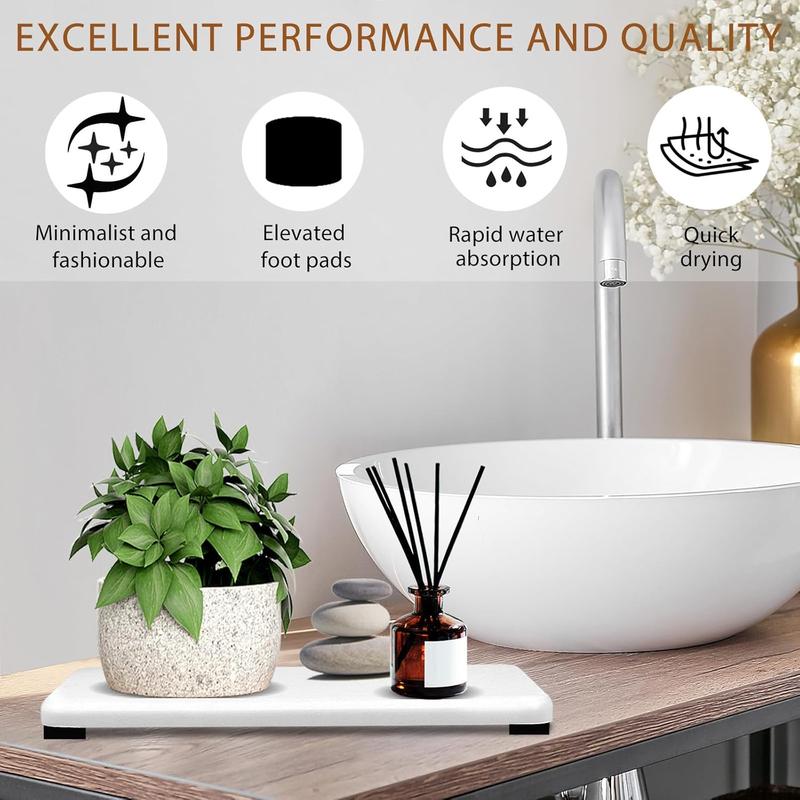 4 count Water Absorbing Stone Tray, Quick Drying Diatomite Stone Sink Tray, Water Absorbent Stone Coasters for Bathroom Counter, Kitchen Soap Dish Holders Toothbrush Holders in Modern Home