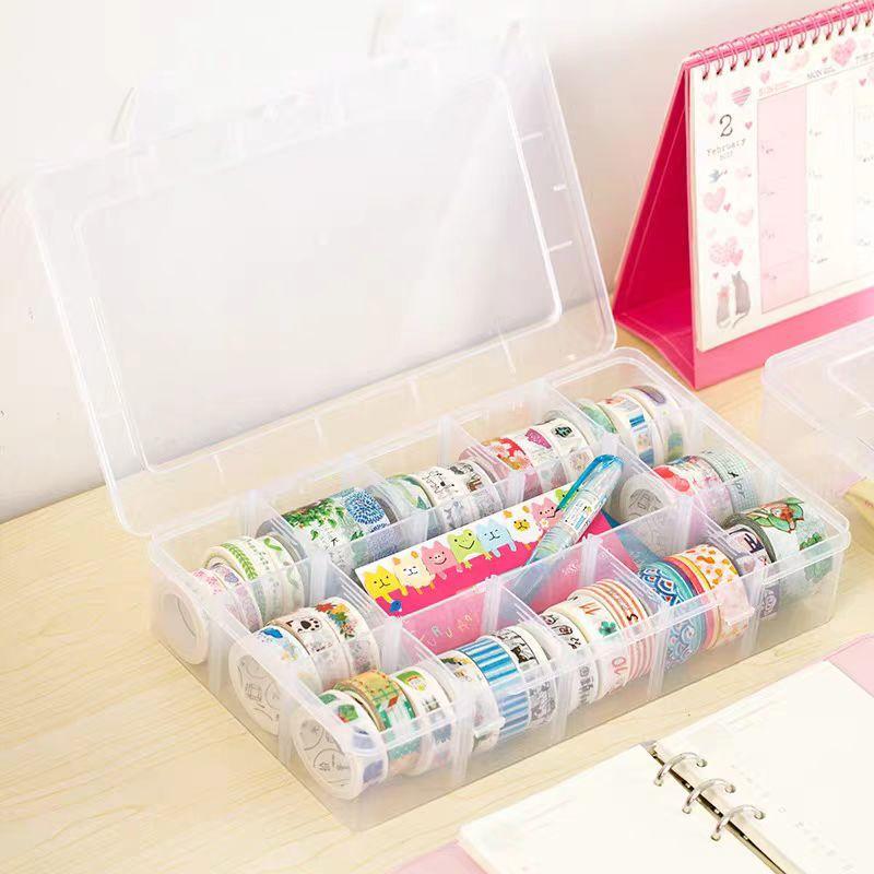 15 Grid Art Tape Storage Box, Clear Plastic Storage Box, Removable Assembly Storage Box for Home Office Kitchen Festival