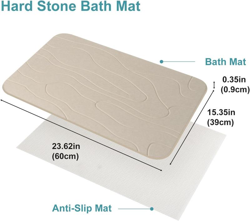 2 Pack Diatomaceous Earth Shower Mat, Stone Bath Mat, Nonslip Super Absorbent Fast-Drying Hard Bath Mat for Bathroom Shower Floor, 23.62 x 15.35 inch, Grey and White Pattern