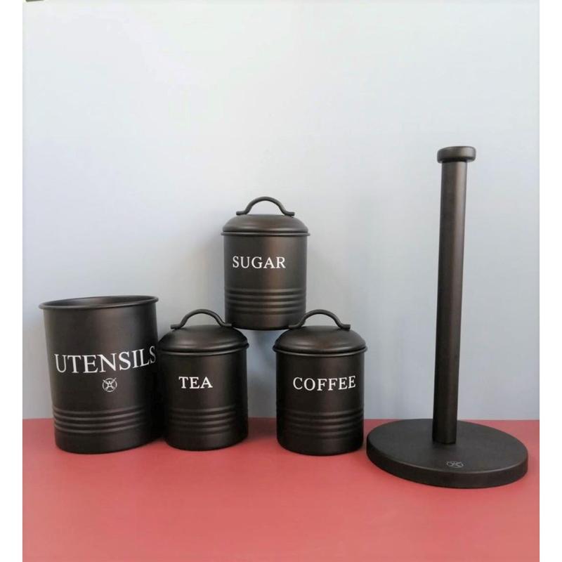 Steelware Central Kitchen Canister Set of 3 Sugar Coffee Tea, Matte Black Containers Gift Containers Gift