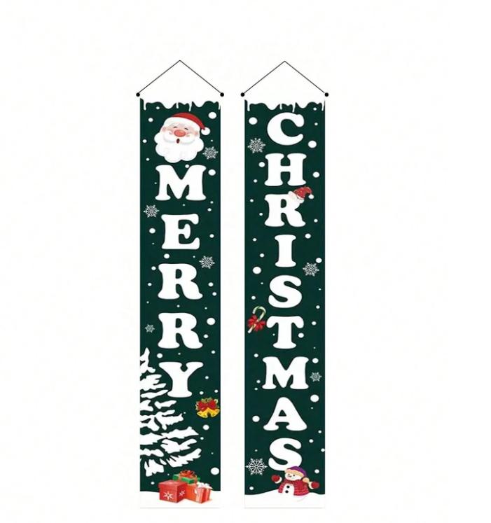 Christmas Pennant Banner, Polyester Fabric Cute Snowman & Santa Couplet, Christmas Theme Party Decor, Outdoor Garden Porch Welcome Sign, Indoor Wall Hanging Decoration,Christmas