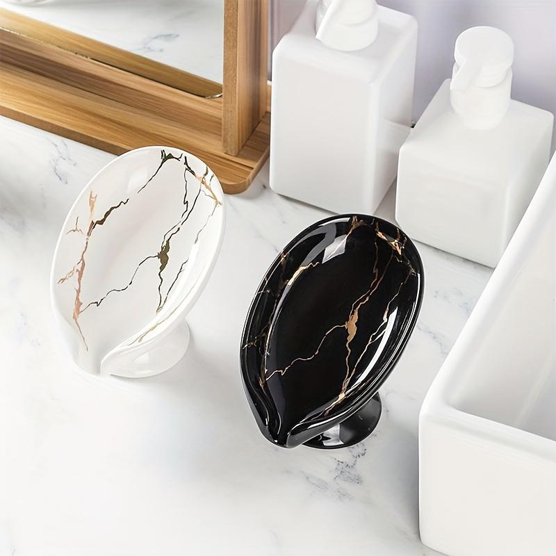 1pc Unique Leaf-Shaped Ceramic Soap Dish - Self-Draining, Multifunctional Soap Holder with Sponge Storage - Bathroom Accessories for Organized Space