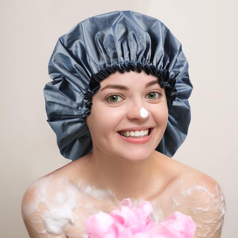 4 count  Shower Cap  Shower Cap Double Layer  Shower Cap for Dreadlocks Satin Lining Reusable XL Bonnet for Women Men Thick Long Big Hair Locs Braids, 4 Colors