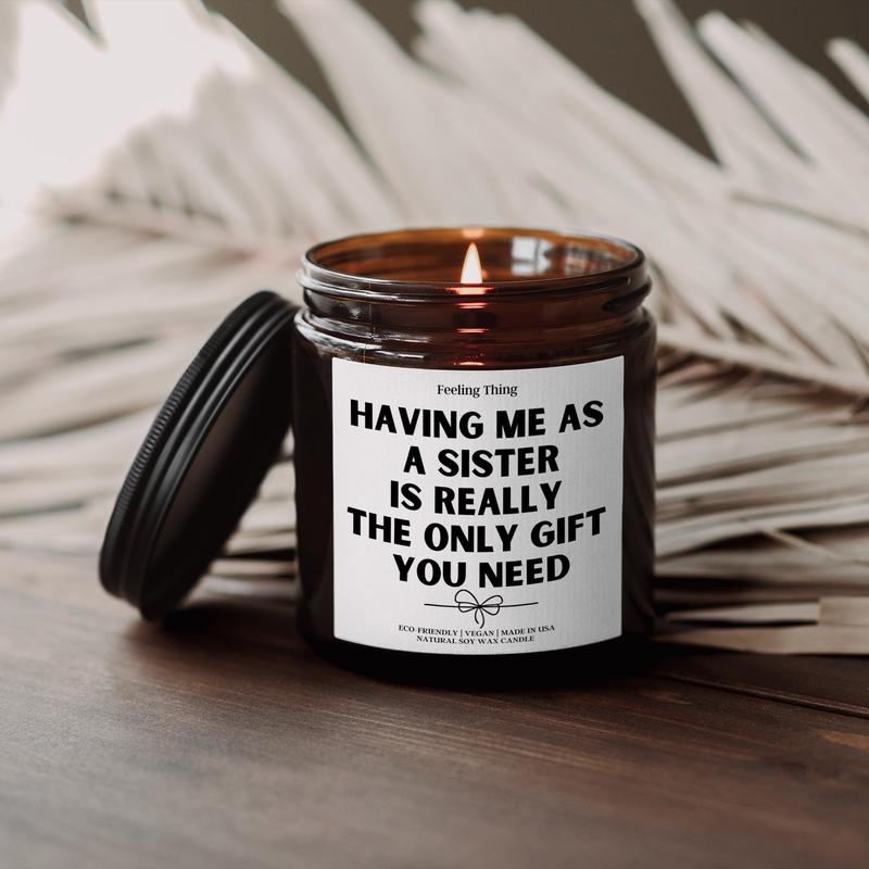 Funny Gift For Sister, Sister Christmas Gift, Having Me As A Sister Candle, Gift for Sister Funny Sibling Gift, Sister Birthday Gift, Gift Candles For Sister