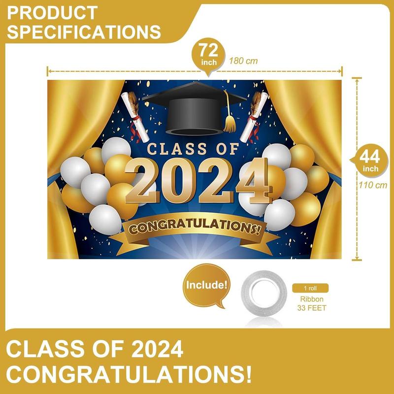 Large Congrats Grad Banner, 72x44 Inch We Are So Proud Of You Banner Congratulations Graduation Backdrop 2024, Black and Gold Graduation Decorations 2024 Graduation Party Decorations Black and Gold