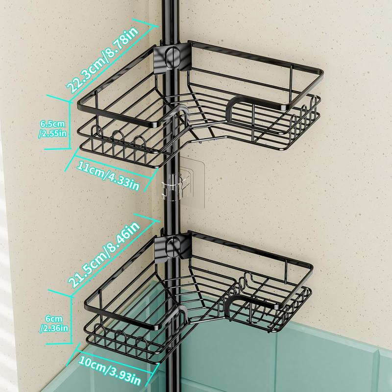 HapiRm Corner Shower Caddy Organizer: Rustproof, Waterproof with Soap Holder, Extendable Shower Shelf Tension Pole (104.3 to 113.8 Inch) Racks