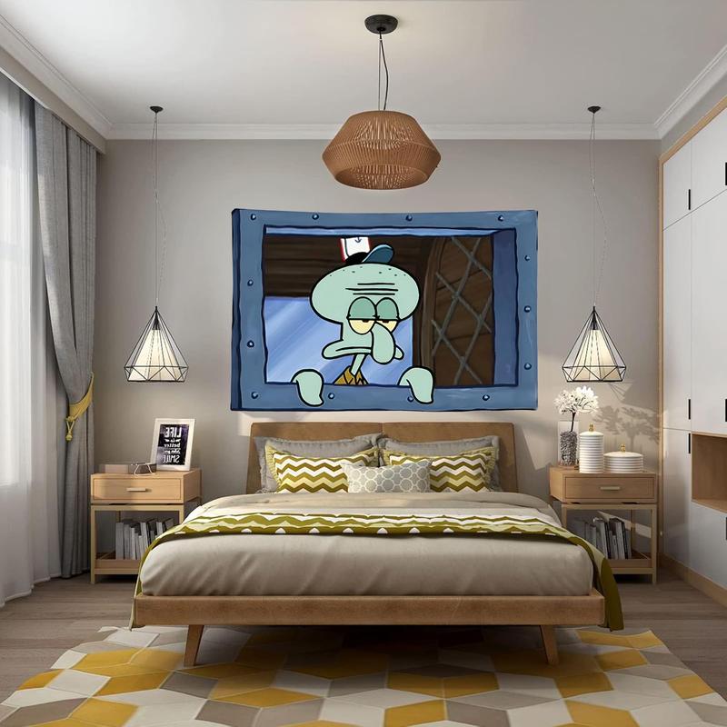 Squid Ward 3x5Ft Flag Cartoon Funny Tapestries for Wall Hanging College Dorm Room Man Cave for Decor Outdoor Banner with 4 Brass Grommets