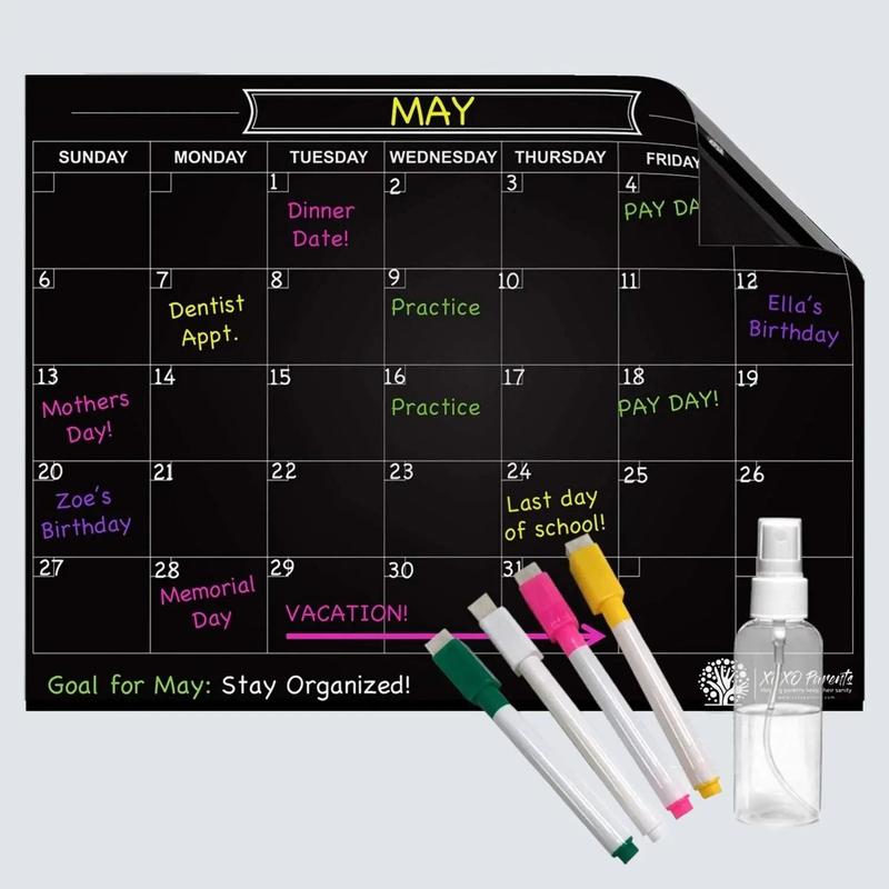 Dry Erase Magnet Calendar for Fridge - Black