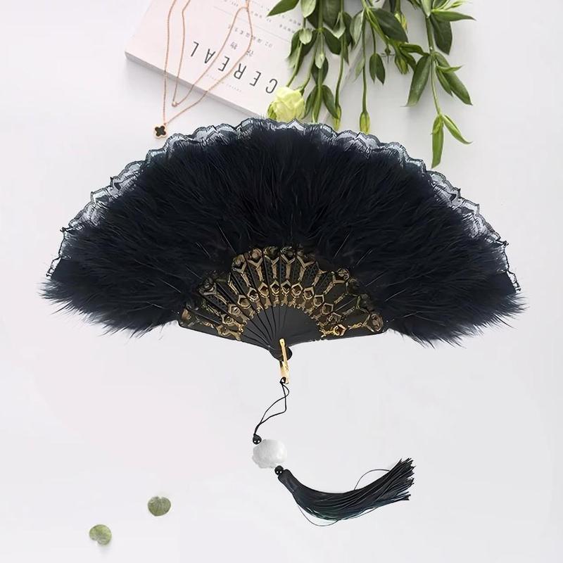 Feather Making Fan, 1 Count Fashion Retro Beautiful Fan Bone, Suitable for Performance Dance Wedding Party Decoration