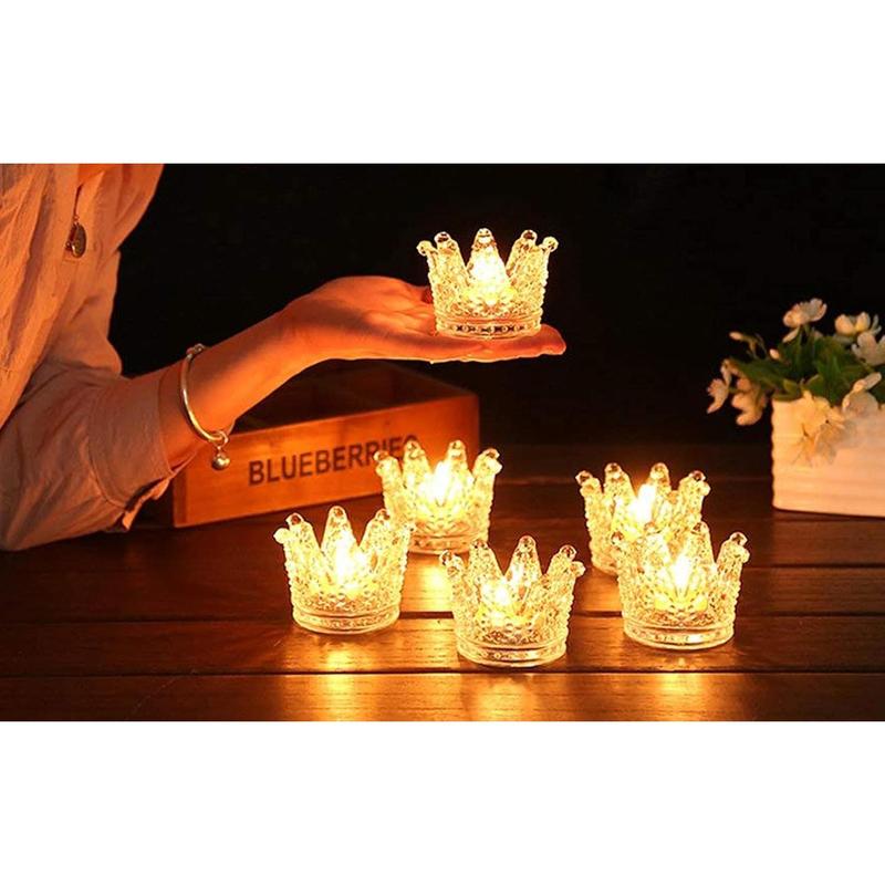 Votive Candle Holders Set of 6 Crown Glass Tealight Candle Holder for Wedding, Party and Home Decor (Gold Tips)