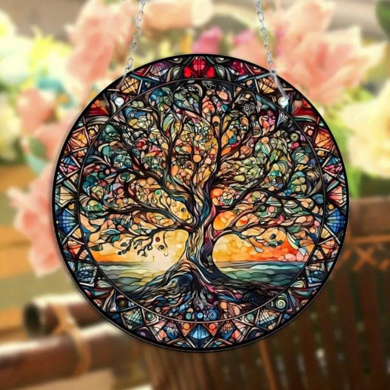 Vintage Tree Of Life Pattern Round Hanging Decor, Round Hanging Ornament, Wall Hanging Decor for Home Living Room Bedroom