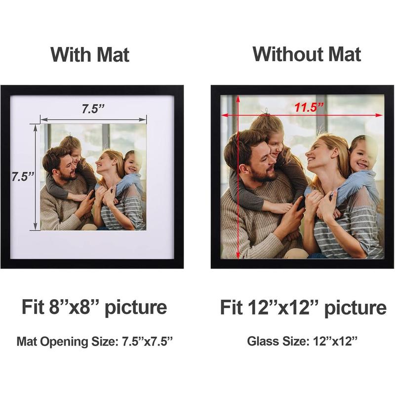 12x12 Picture Frames Black Set of 9, Square Photo Frame Displays 8x8 with Mat or 12x12 without Mat, Gallery Wall Frame Set for Wall Hanging