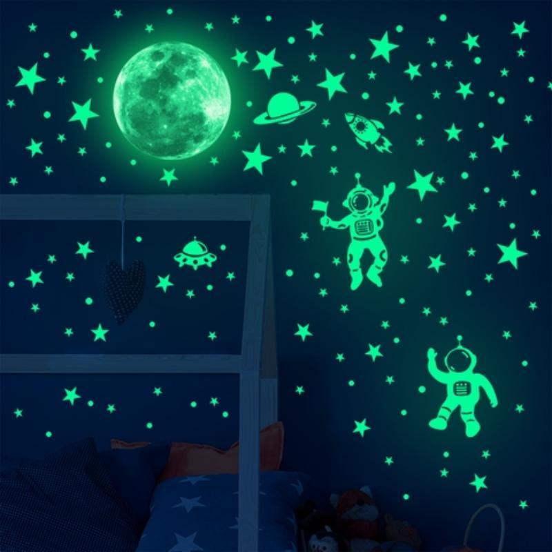 Astronaut Rabbit Pattern Luminous Wall Sticker, 1 Count Glow in The Dark Wall Decal, Self Adhesive Wall Decor for Home Bedroom Living Room