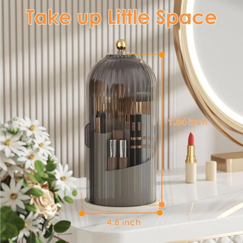 Makeup Brush Holder with Dustproof Cover 360 Rotating Makeup Brush Organizer for Vanity Bathroom