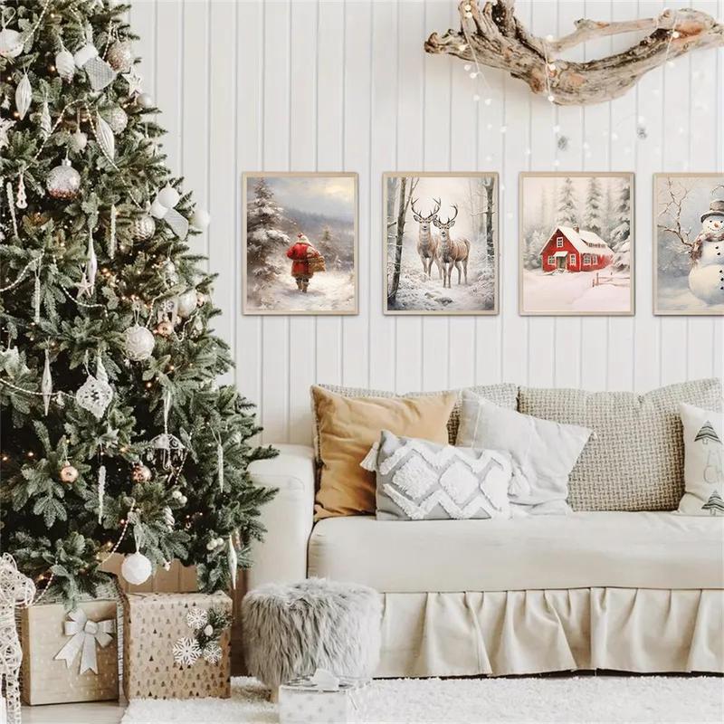 Winter Scenery Pattern Unframed Painting, 6 Counts set Modern Canvas Wall Art, Wall Decor for Home Living Room Bedroom Office