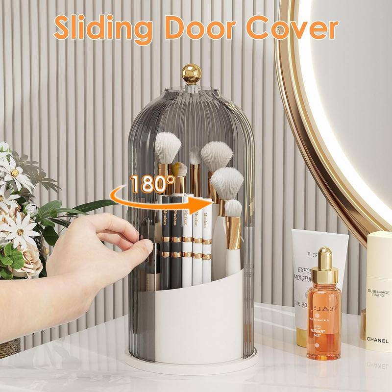 Makeup Brush Holder with Dustproof Cover 360 Rotating Makeup Brush Organizer for Vanity Bathroom