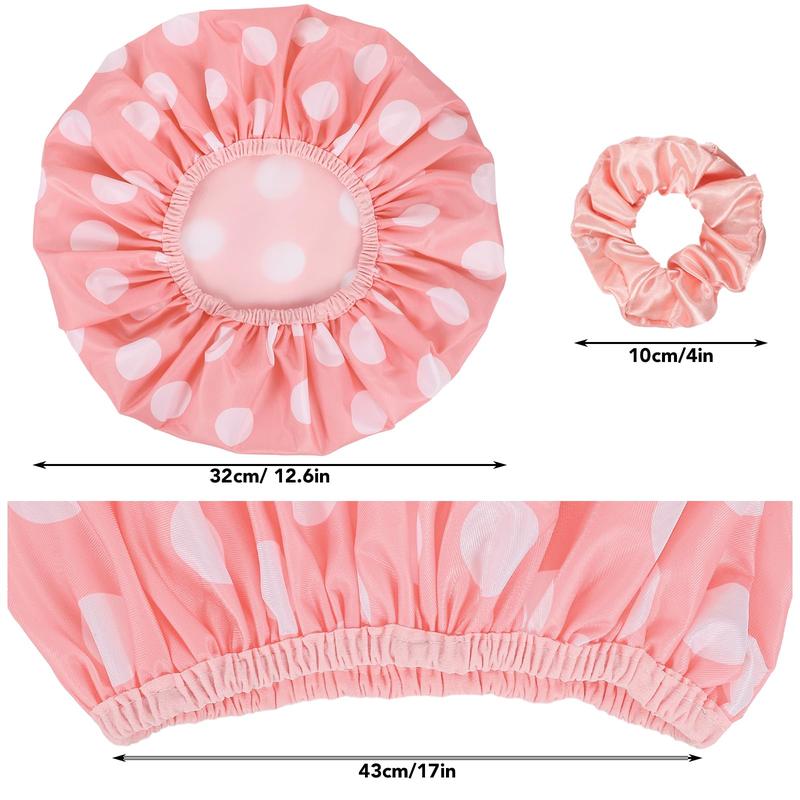 2 Packs Large Shower Caps for Women, Waterproof Shower Cap Double Layers Bath Caps with Hair Scrunchies for Long Thick Hair