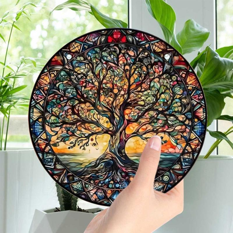 Vintage Tree Of Life Pattern Round Hanging Decor, Round Hanging Ornament, Wall Hanging Decor for Home Living Room Bedroom