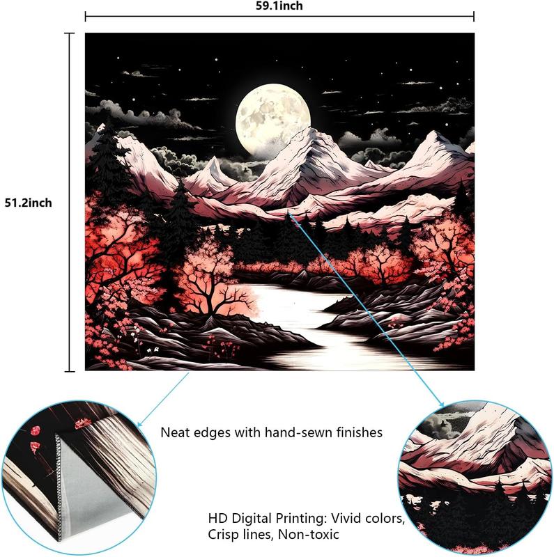 Mountain Forest Tapestry  Anime Tapestries Fantasy Tree Tapestry Nature Landscape Tapestry Aesthetic Moon Stars Tapestry Wall Hanging for Bedroom(51.2 x 59.1 inches)