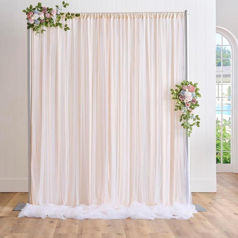 Wrinkle Free Champagne Tulle Backdrop Curtains for  Shower Party Wedding Photo Drape Backdrop for Photography Props Engagement Bridal Shower 5 Ft X 7 Ft Banners