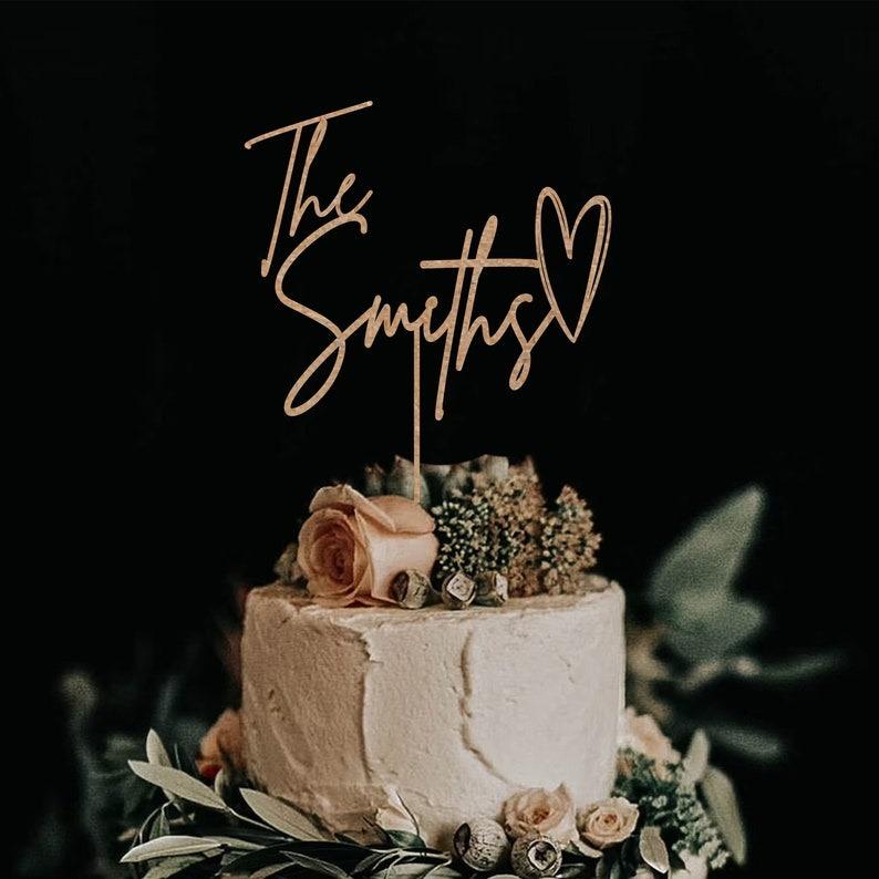 Personalized Script Wedding Cake Topper, Custom Cake Toppers for Wedding, Rustic Wedding Cake Topper