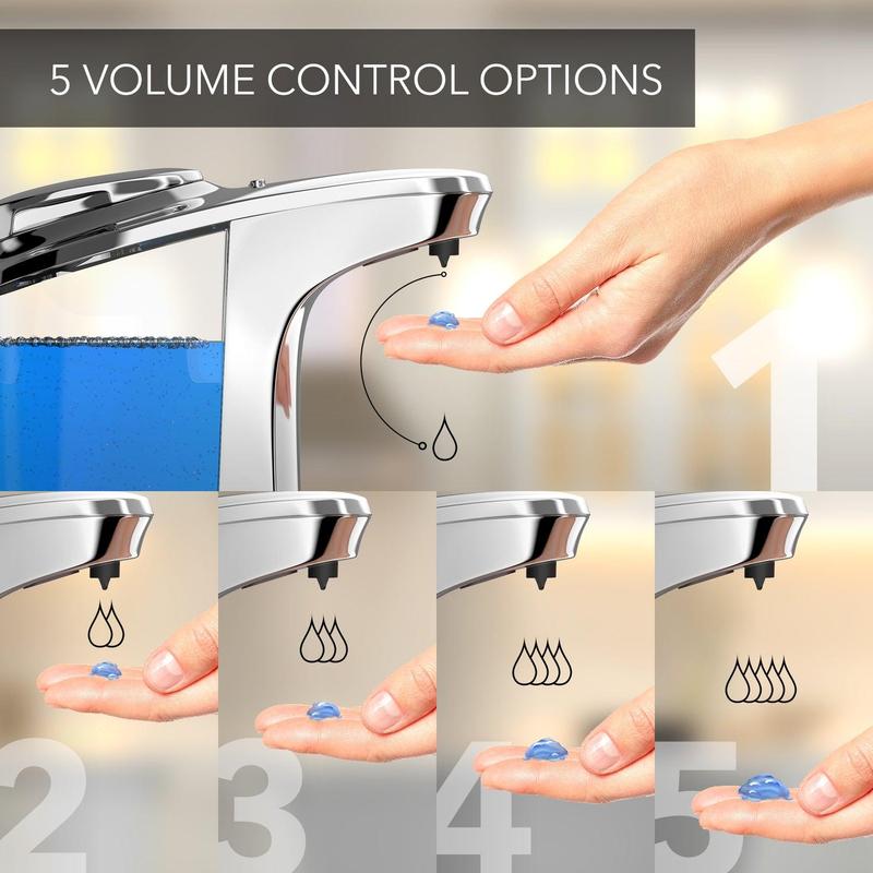 Touchless Automatic Soap Dispenser, Large Capacity 500ml Tank, Adjustable Soap Output Levels, LED Indicator Light, Rubber Base for Stability. Everlasting Comfort Hand Bottles  Pump