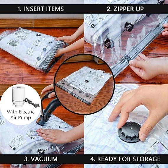 20x Combo Vacuum Storage Bags with E-Pump, (4 Jumbo, Large, 6 Medium, Small) Travel Clothes Space Saver Bags, Compression Airtight Seal Bags Organiser