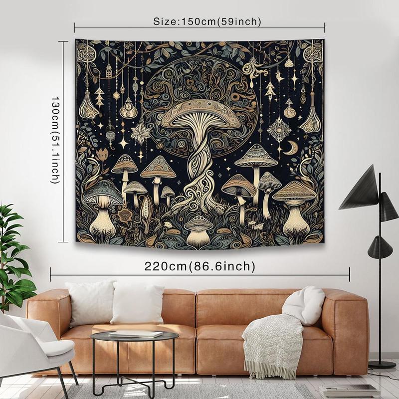 Mushroom Print Tapestry, 1 Count Vintage Wall Hanging Tapestry with Installation Accessories, Wall Art Decor for Home Living Room Bedroom