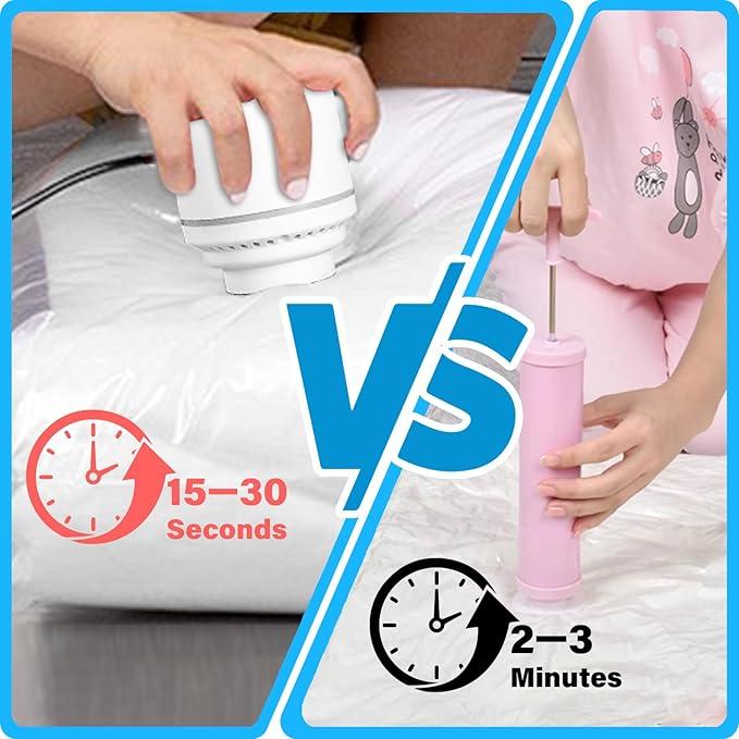 Vacuum Bag with Electric pump, 10pcs Multi Size Vaccum Clothes Storage  Bag & 1 Pump, Compression for Comforters and Blankets, Sealer Clothes Storage, Bedding Room School, Travel Family Organizers Reusable Waterproof Space Saving