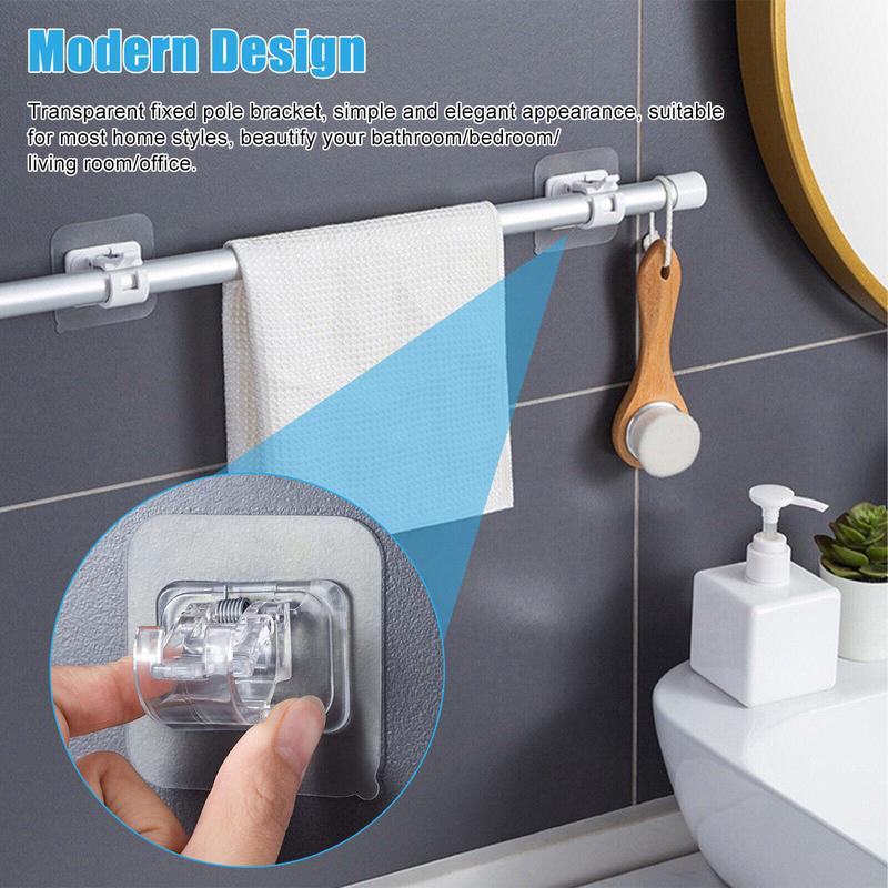 8× Curtain Rod Brackets Self Adhesive Nail Free Bathroom Kitchen Holder Hook USA Organiser Plastic Wall