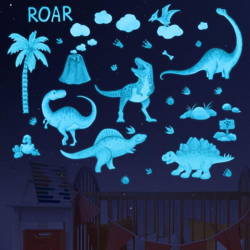 Dinosaur Pattern Wall Sticker, 1 Set Waterproof Luminous Wall Art, Decorative Decal for Home Bedroom Living Room Kid's Room