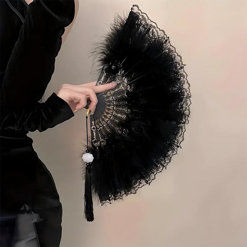 Feather Making Fan, 1 Count Fashion Retro Beautiful Fan Bone, Suitable for Performance Dance Wedding Party Decoration