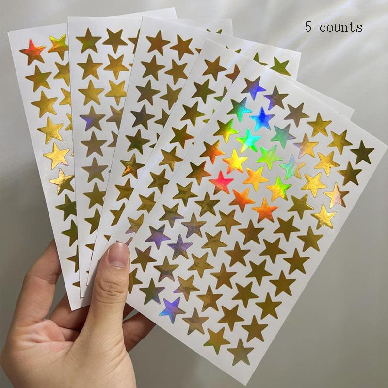 Star Pattern Sticker, 5pcs Self Adhesive Decor Paper, Decor Sticker for DIY Gift Greeting Card Water Bottle Laptop Phone, Journaling Supplies, School Supplies