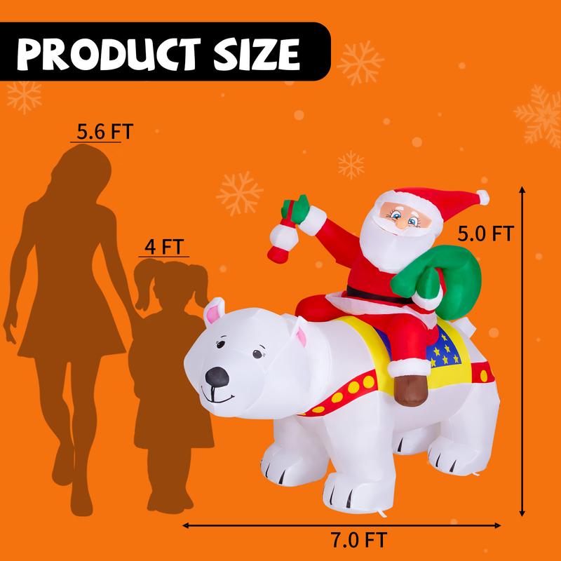 COMIN 7 FT Long Christmas Inflatables Santa Clause Outdoor Decorations Blow Up Yard Polar Bear Shaking Head with Built-in LEDs for Indoor Party Garden Lawn Decor Water Proof Ornaments