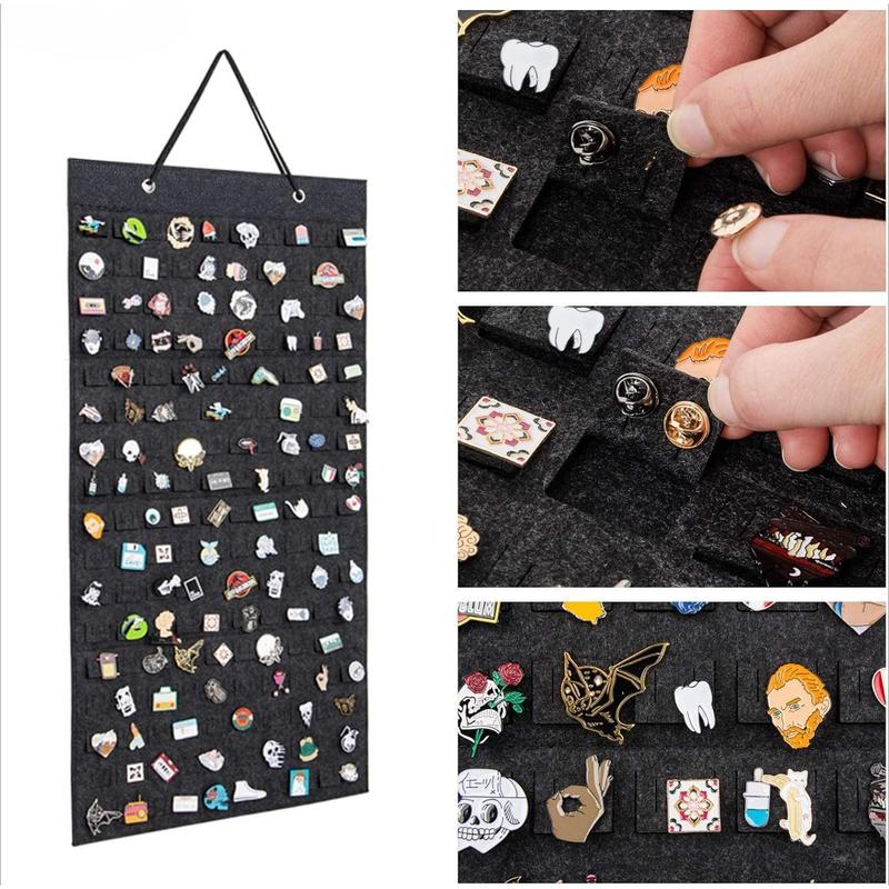 Hanging Brooch Pin Organizer, Display Pins Storage Case, Brooch Collection Storage Holder, Holds Up to 170 Pins.(Not Include Any Accessories) (M-170 Slots, Black)