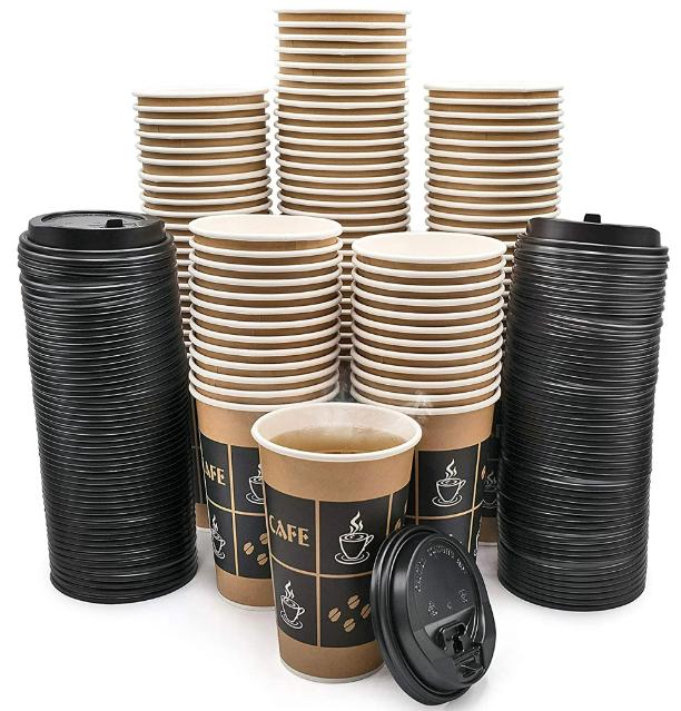 [16 oz - 100 Sets with Lids] Paper Disposable Hot Coffee Cups with Resealable Lids Leak-Free To Go