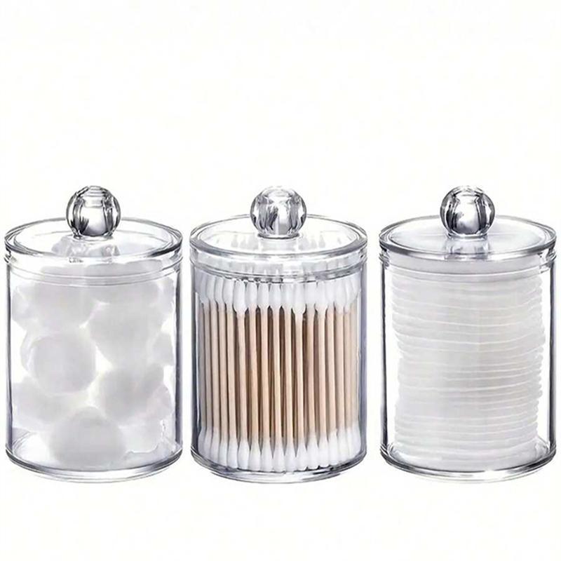 Cotton Swab Storage Box with Lid, Transparent Round Dental Floss Organizer, Compressed Towel Storage Box, Vanity Table Container, Home Organizer, Room Accessories