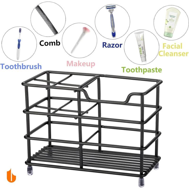 304 Stainless Steel Bathroom Toothbrush Holder Toothpaste Holder Stand Bathroom Accessories Organizer (Black, Small)