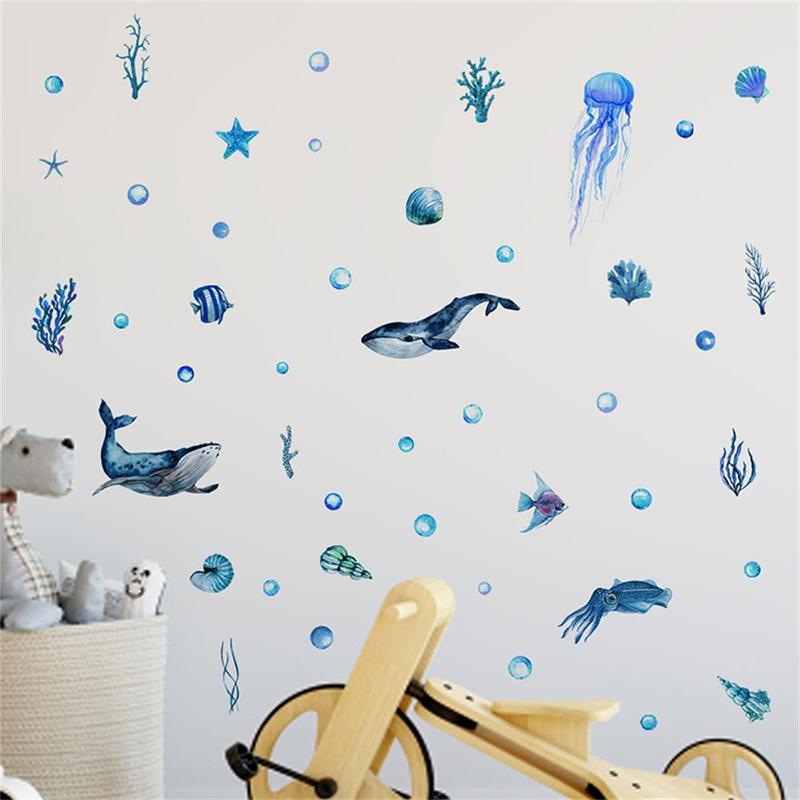 Sea Life Pattern Glow in the Dark Wall Sticker, 2 Counts set Creative Modern Wall Sticker, Room Decor, Wall Decal for Home Decor, Household Essentials