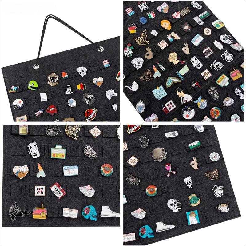 Hanging Brooch Pin Organizer, Display Pins Storage Case, Brooch Collection Storage Holder, Holds Up to 170 Pins.(Not Include Any Accessories) (M-170 Slots, Black)