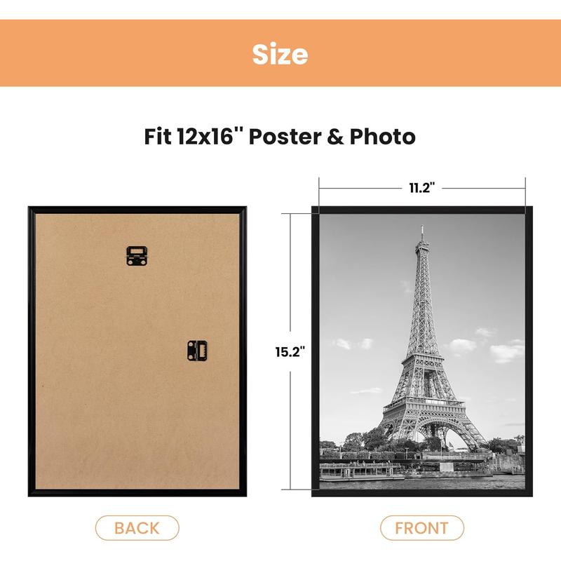 Upsimples 12X16 Frame Black 3 Pack, Picture Frames 12 X 16 for Horizontal or Vertical Wall Mounting - Slide-In Photo Frame Strips, Scratch-Proof Wall Gallery Poster Frame No Brand