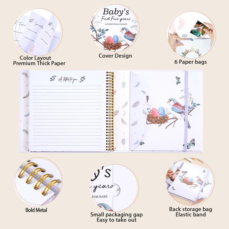 Baby Memory Book - 118 pages record the baby's first five years, scrapbook, photo album, memory book, children's growth diary